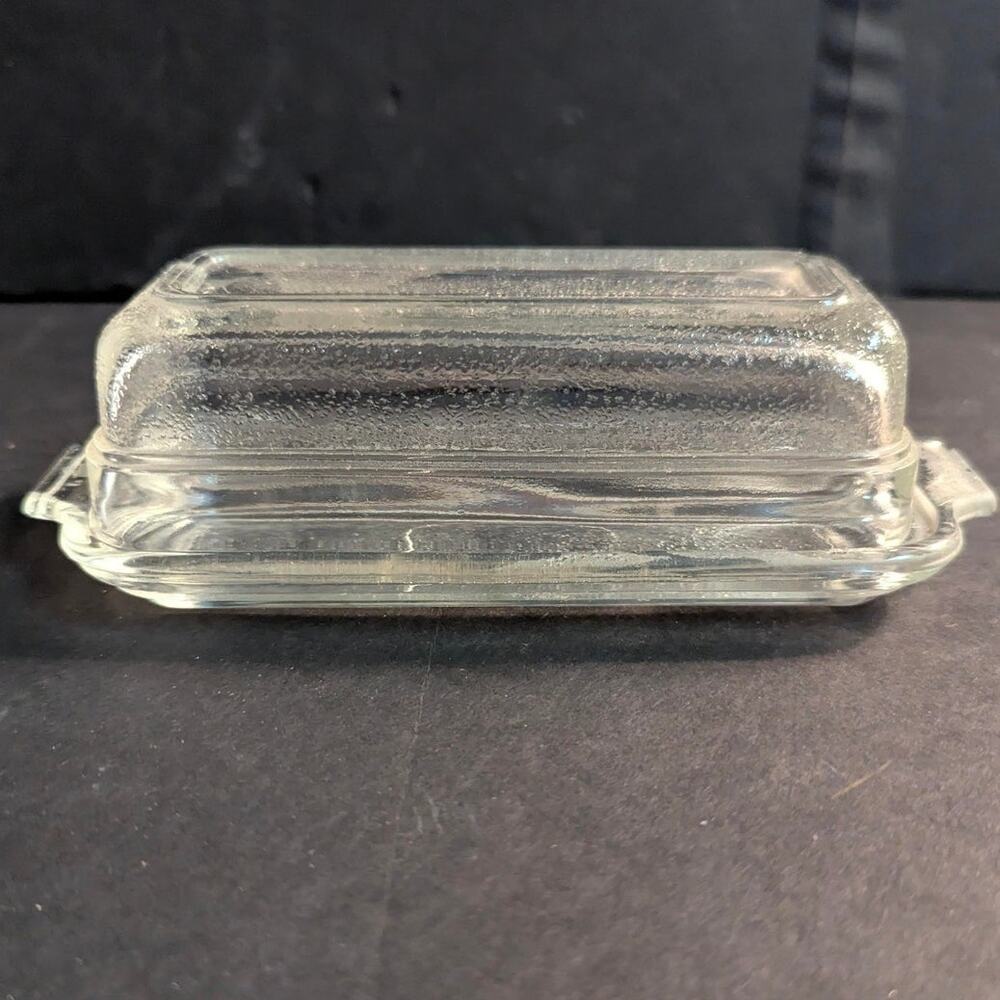 Vintage Clear Glass Covered Butter Dish with Handles Tableware Kitchen Decor